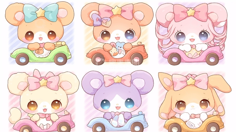 高清大图下载【趣麦麦图】可爱卡通小熊驾驶汽车