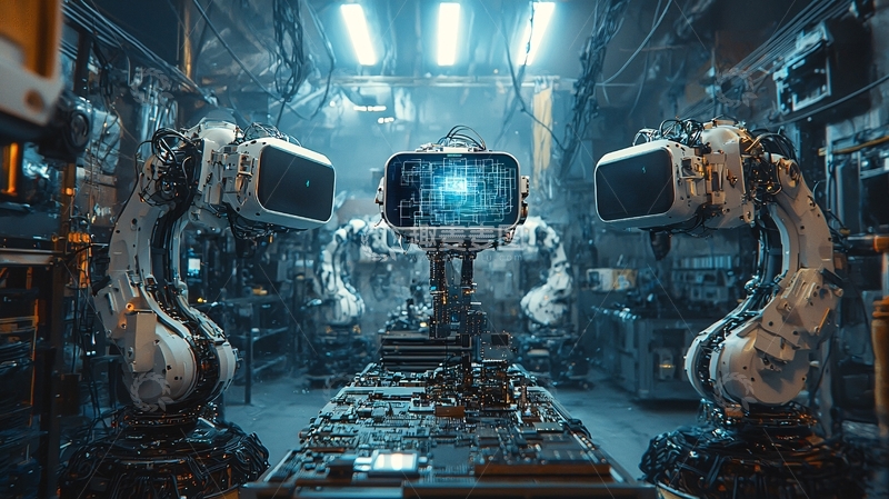 高清大图下载【趣麦麦图】未来工厂机械臂协同操作