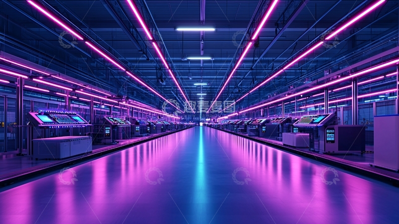 高清大图下载【趣麦麦图】霓虹灯光照亮的工业厂房