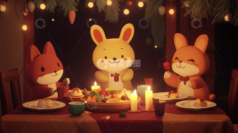高清大图下载【趣麦麦图】温馨治愈系动物圣诞晚餐