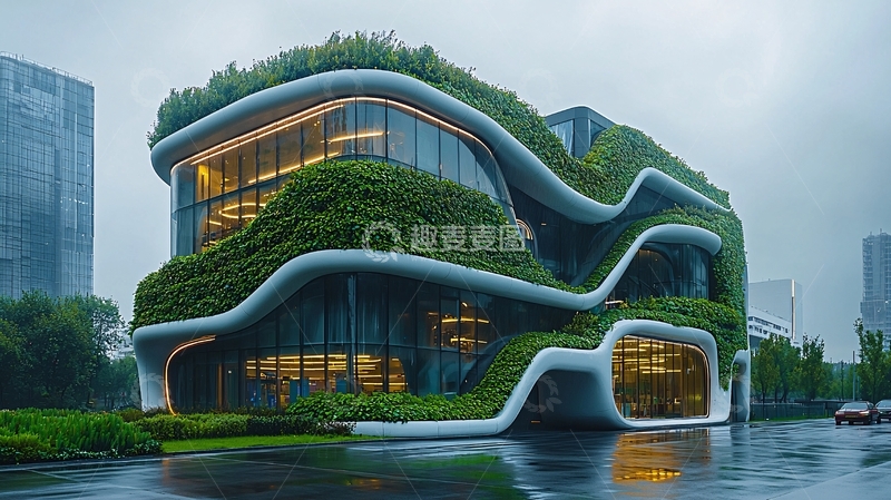 高清大图下载【趣麦麦图】绿植覆盖的现代建筑
