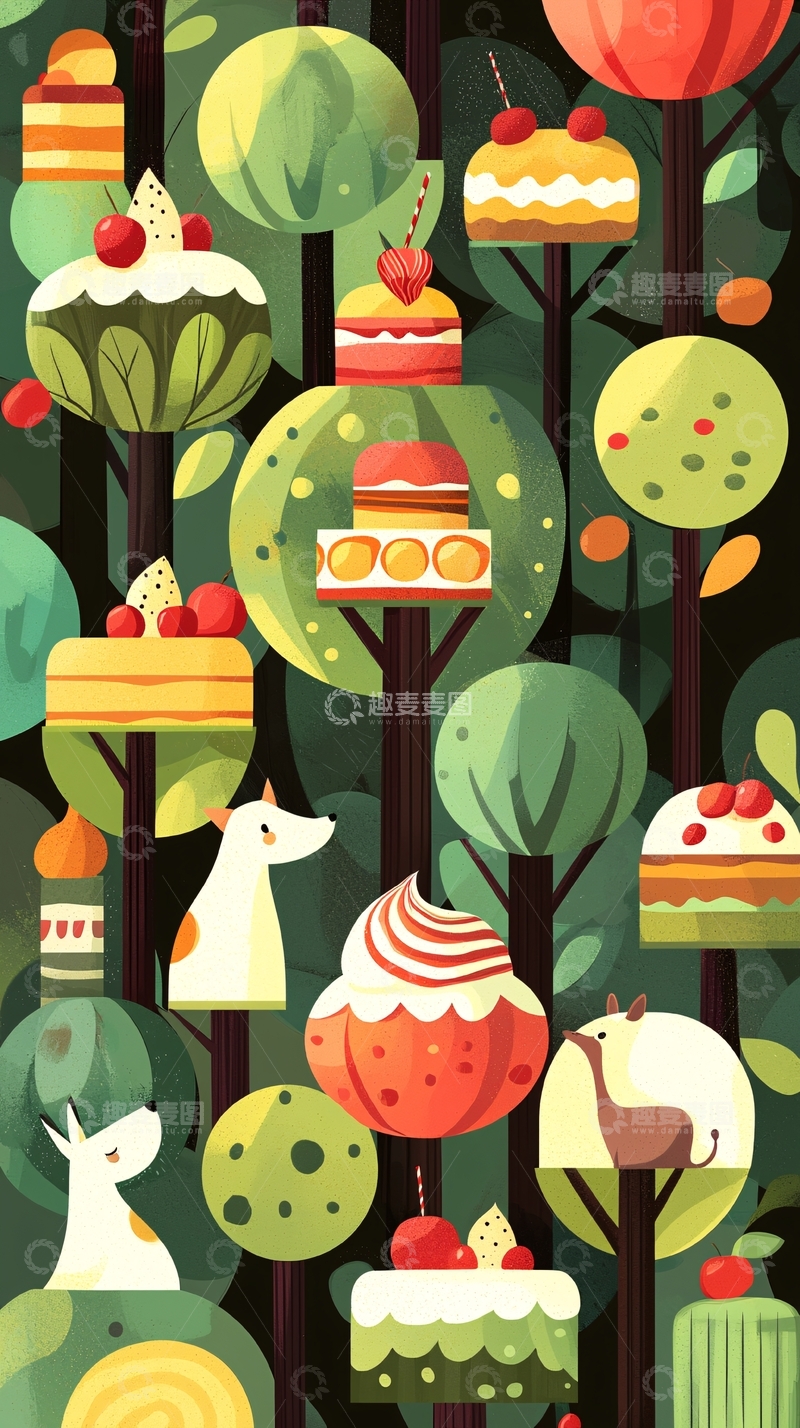 高清大图下载【趣麦麦图】甜点森林卡通壁纸