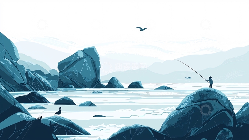 高清大图下载【趣麦麦图】海边垂钓风景