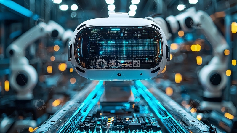 高清大图下载【趣麦麦图】科技感VR设备在工厂生产线上