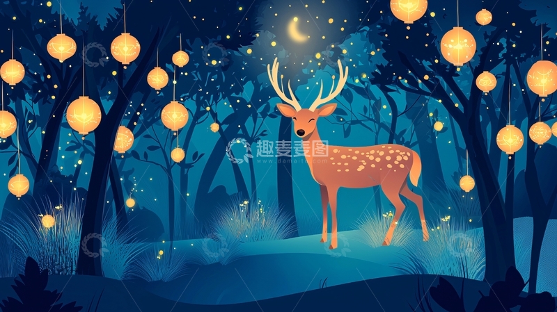 高清大图下载【趣麦麦图】梦幻森林小鹿
