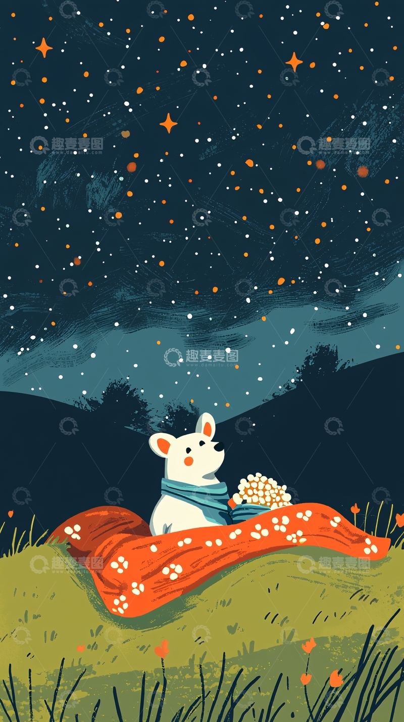 高清大图下载【趣麦麦图】星空下的小动物