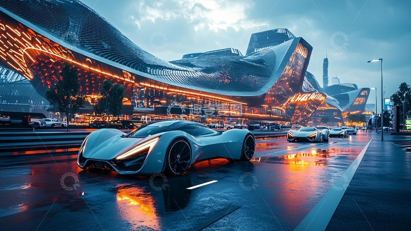 高清大图下载【趣麦麦图】未来城市街景跑车