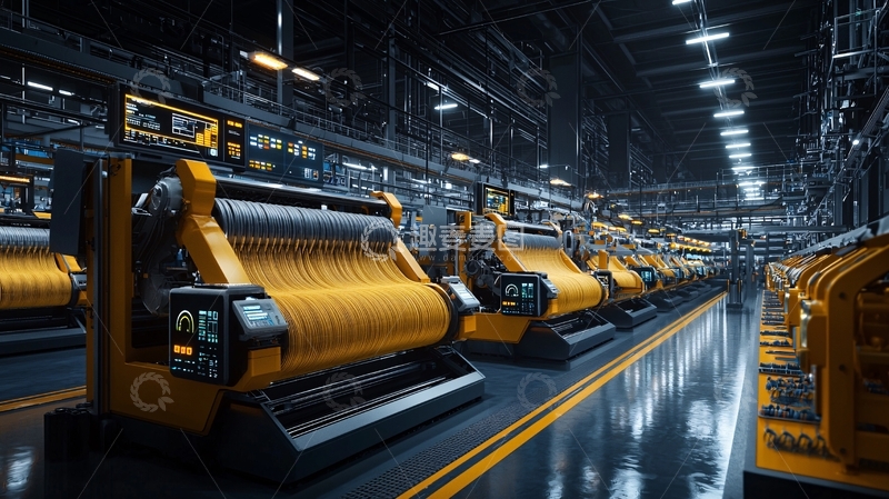 高清大图下载【趣麦麦图】纺织厂内部的生产线