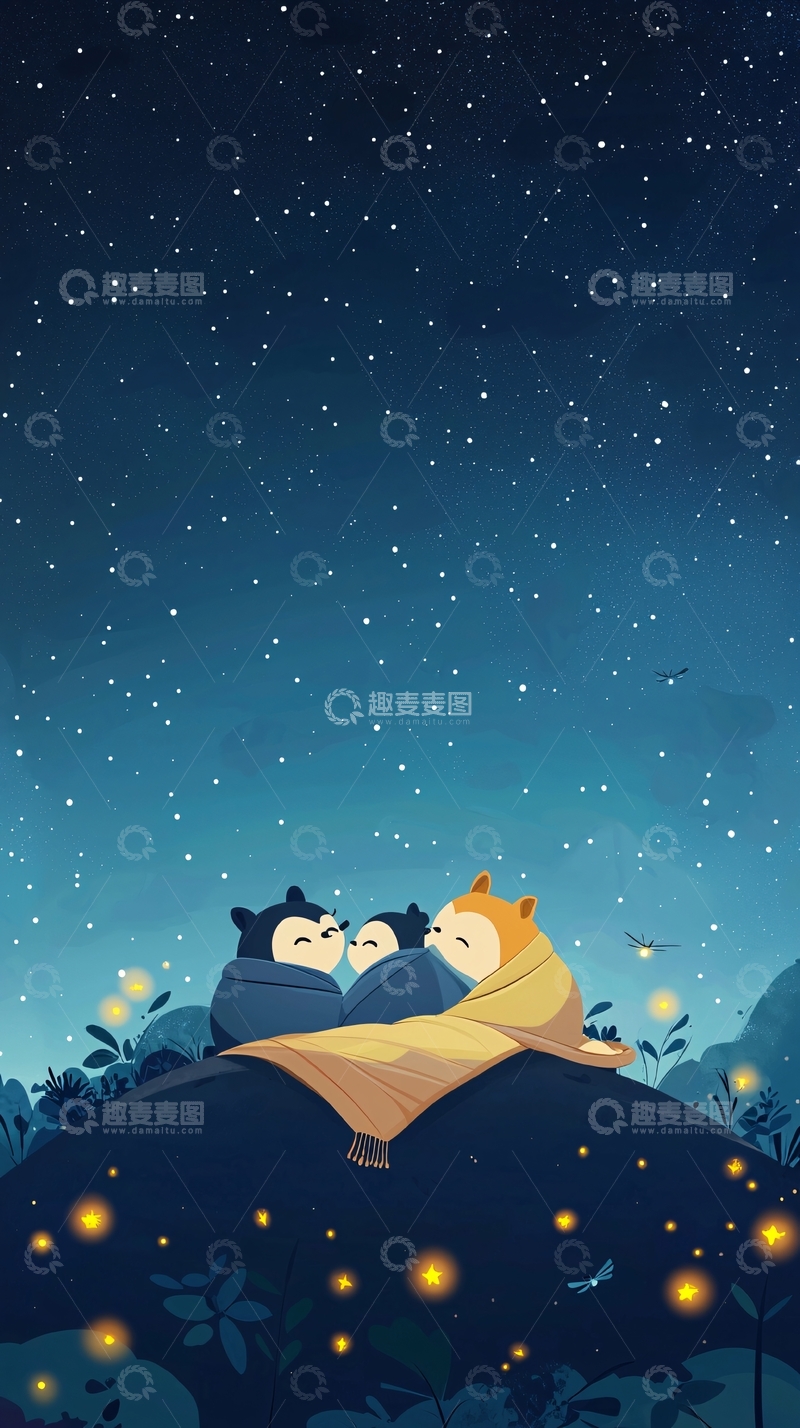 高清大图下载【趣麦麦图】星空下依偎的动物