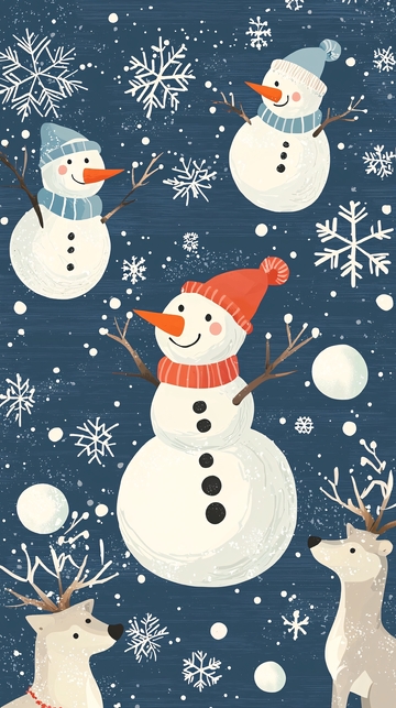 冬日雪景卡通雪人