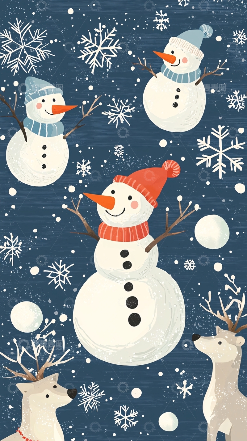 高清大图下载【趣麦麦图】冬日雪景卡通雪人