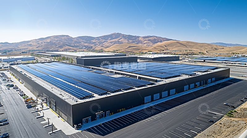 高清大图下载【趣麦麦图】现代工业建筑屋顶太阳能板