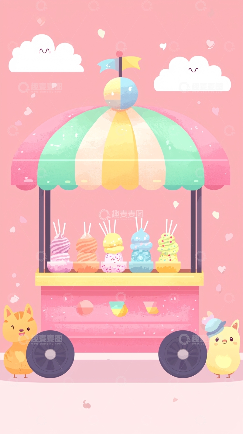 高清大图下载【趣麦麦图】粉色系卡通糖果摊