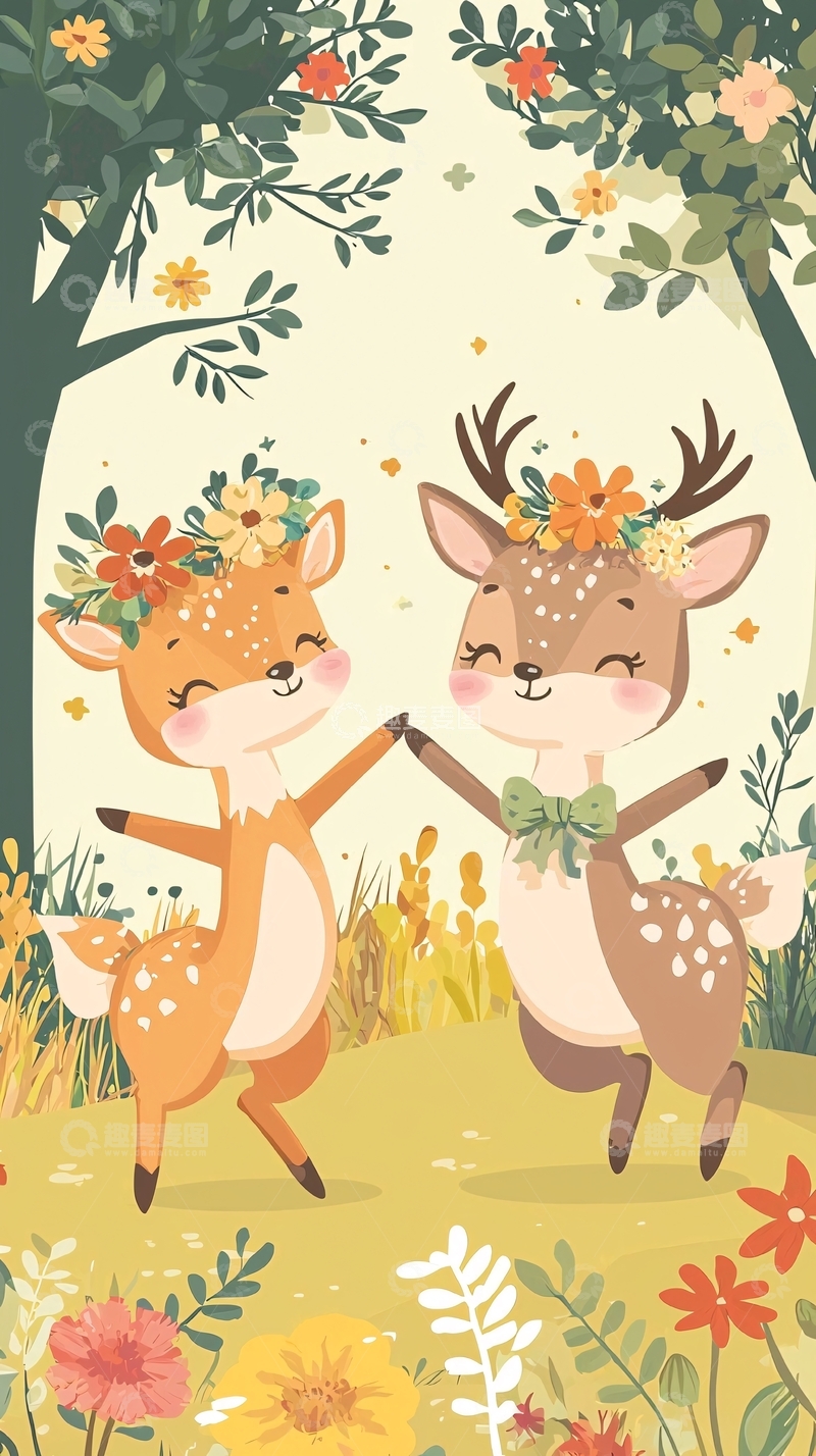 高清大图下载【趣麦麦图】森林里跳舞的小鹿