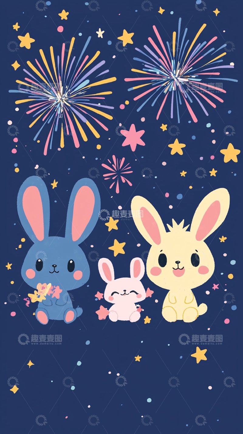 高清大图下载【趣麦麦图】卡通兔子烟花