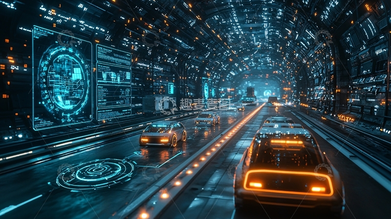高清大图下载【趣麦麦图】未来城市隧道车流夜景