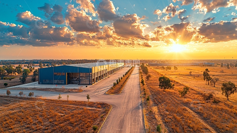 高清大图下载【趣麦麦图】工业建筑金色夕阳景色