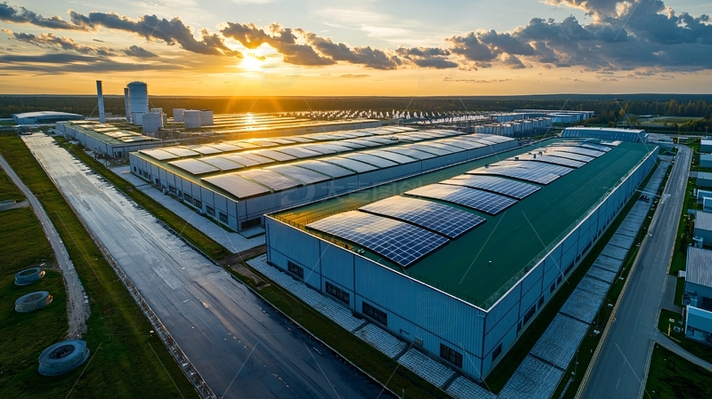 高清大图下载【趣麦麦图】夕阳下大型光伏发电厂