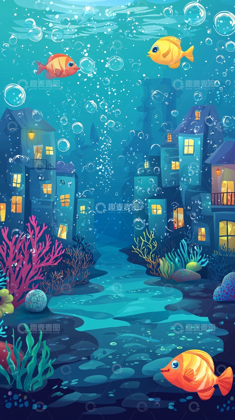 高清大图下载【趣麦麦图】海底梦幻小镇
