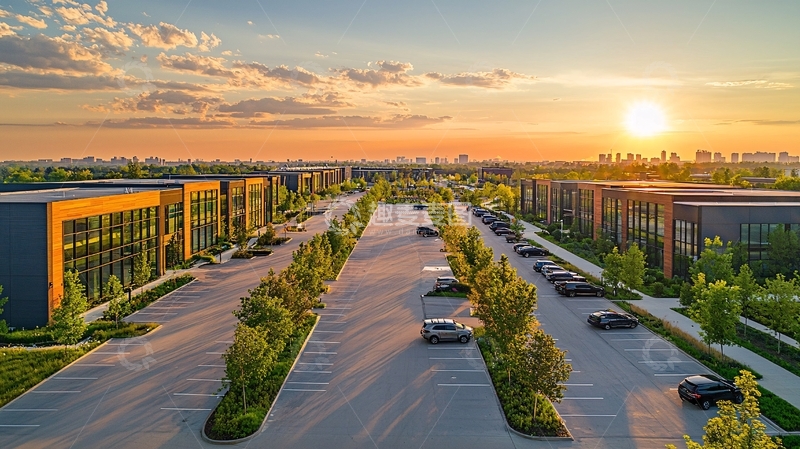 高清大图下载【趣麦麦图】夕阳下的现代化商业园区