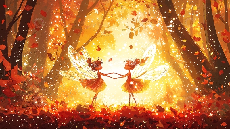 高清大图下载【趣麦麦图】秋天森林精灵女孩