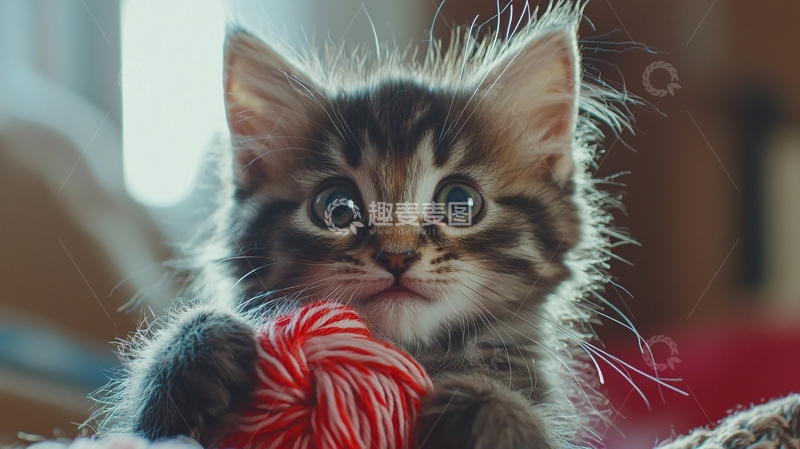 高清大图下载【趣麦麦图】可爱的小猫玩毛线球