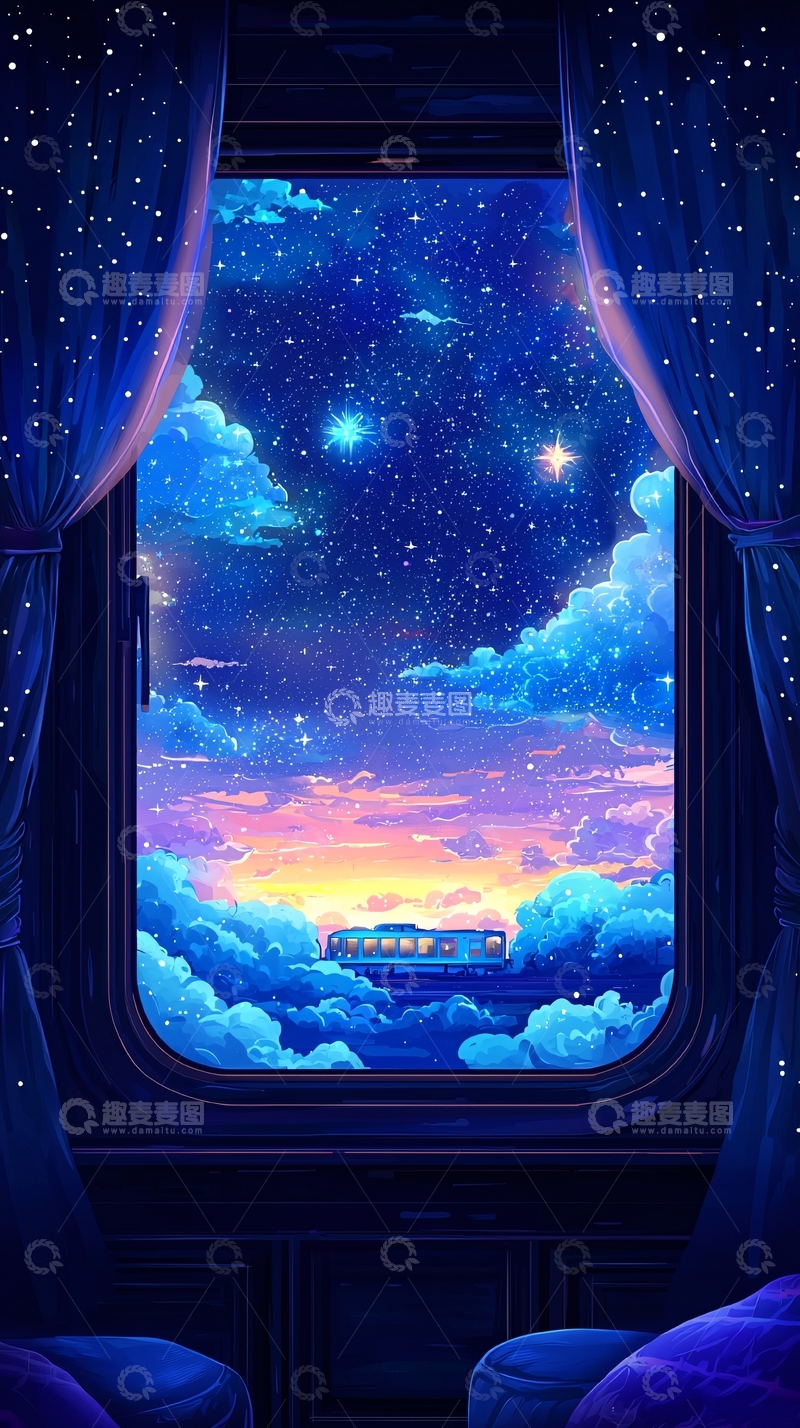 高清大图下载【趣麦麦图】星空列车窗景