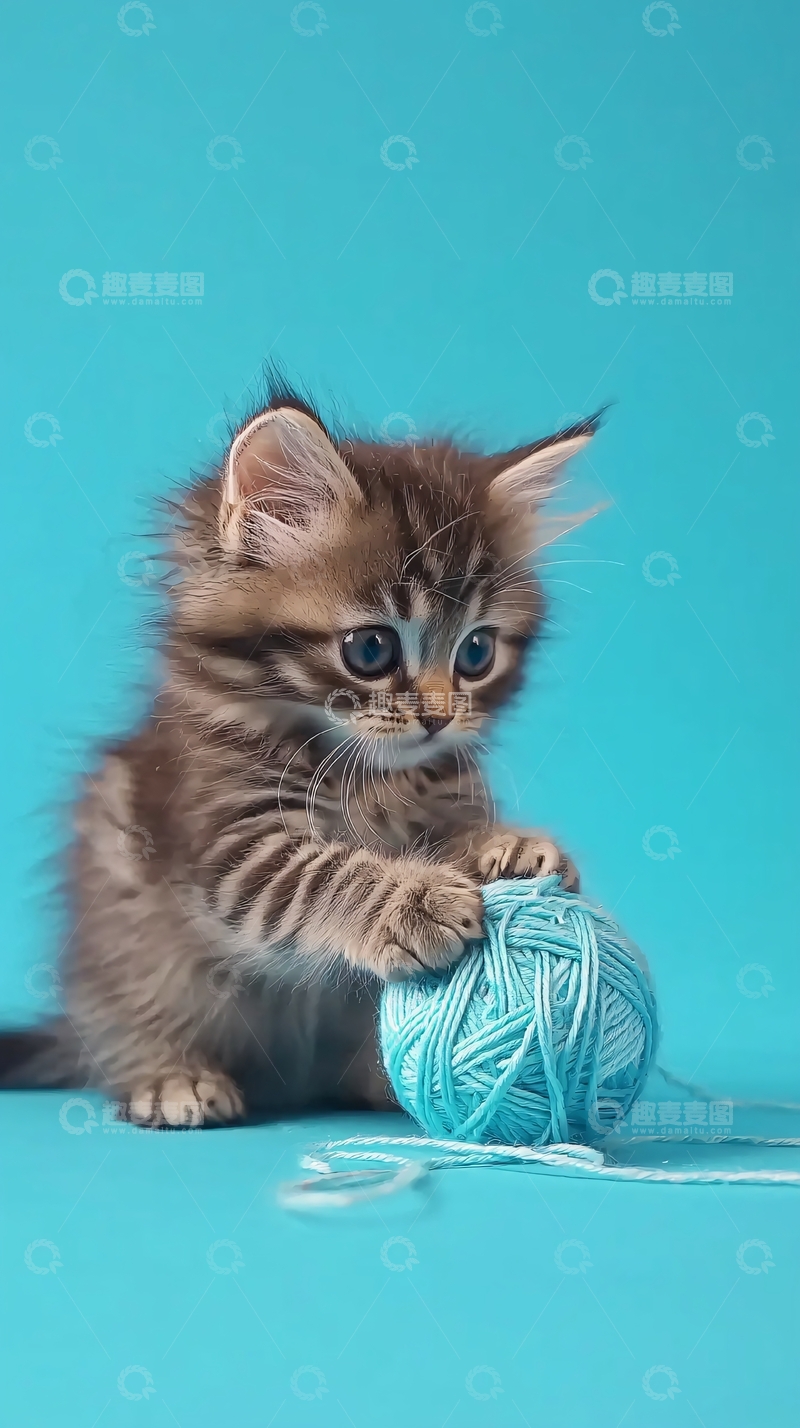 高清大图下载【趣麦麦图】可爱小猫玩毛线球
