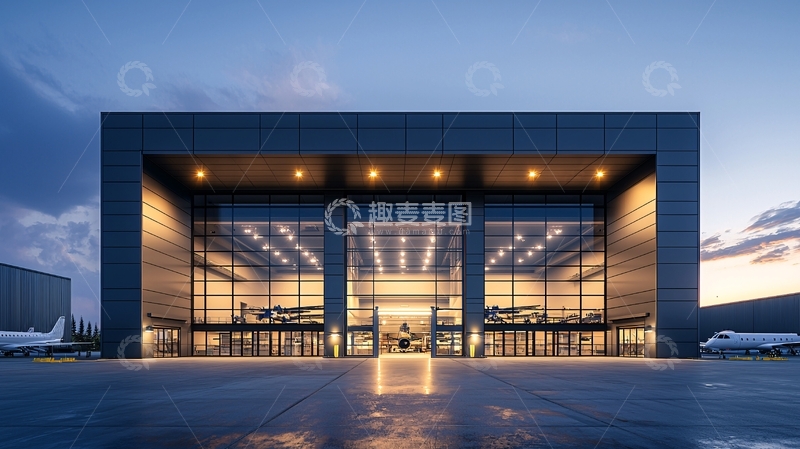 高清大图下载【趣麦麦图】宏伟的飞机库正面外观