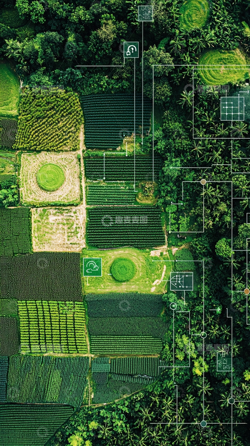 高清大图下载【趣麦麦图】高空俯瞰绿色田园风光