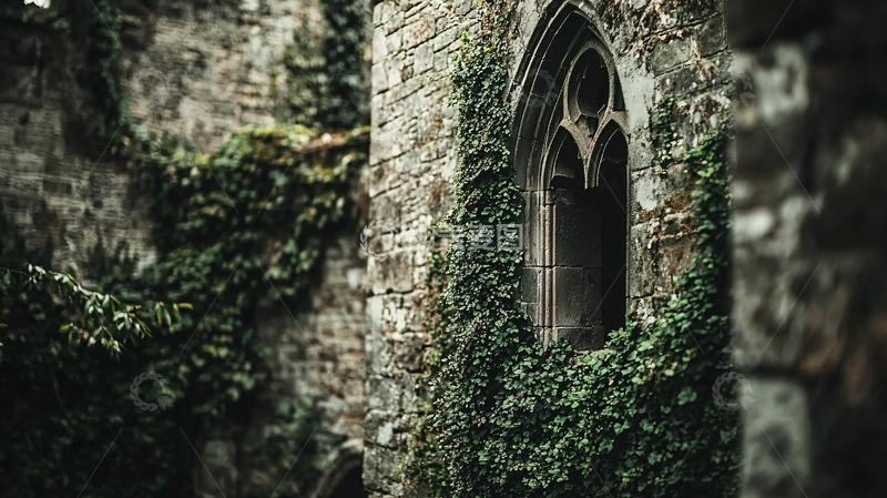 高清大图下载【趣麦麦图】古堡藤蔓缠绕的窗户