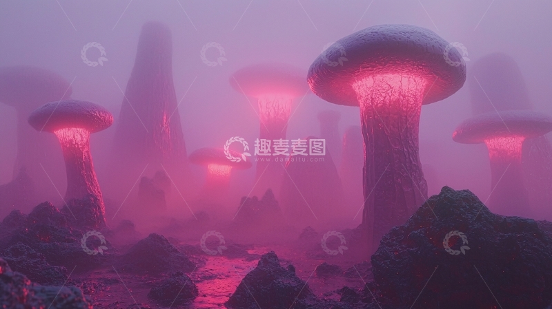 高清大图下载【趣麦麦图】粉色雾气梦幻巨型蘑菇