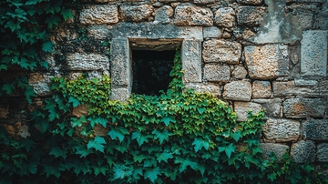 石头墙上的藤蔓窗户
