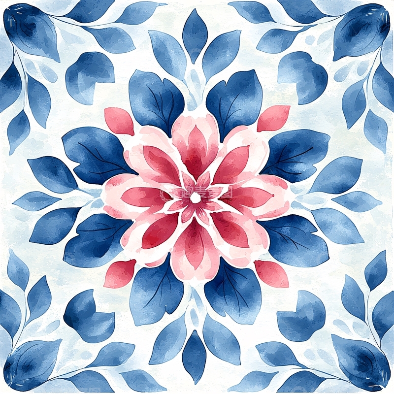 高清大图下载【趣麦麦图】水彩花卉对称图案