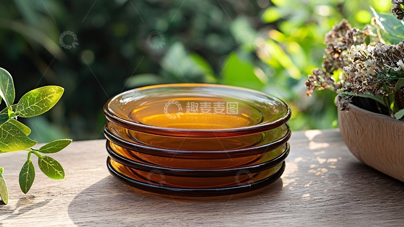 高清大图下载【趣麦麦图】琥珀色玻璃小盘子