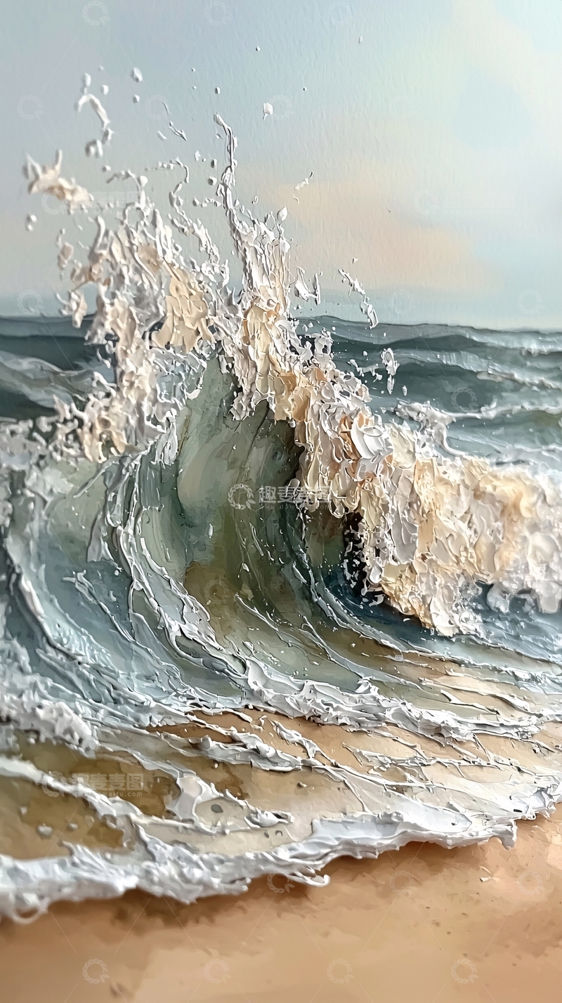 高清大图下载【趣麦麦图】海浪拍打沙滩
