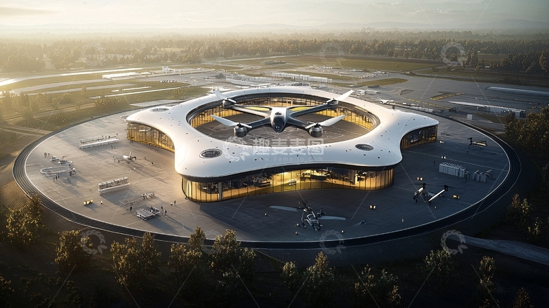 高清大图下载【趣麦麦图】未来飞行汽车停靠站