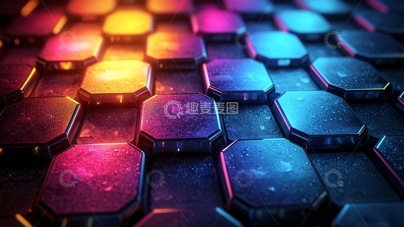 高清大图下载【趣麦麦图】彩色光照下的立体方块