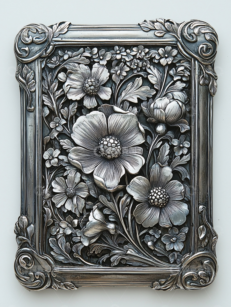 高清大图下载【趣麦麦图】银质花卉浮雕镜框