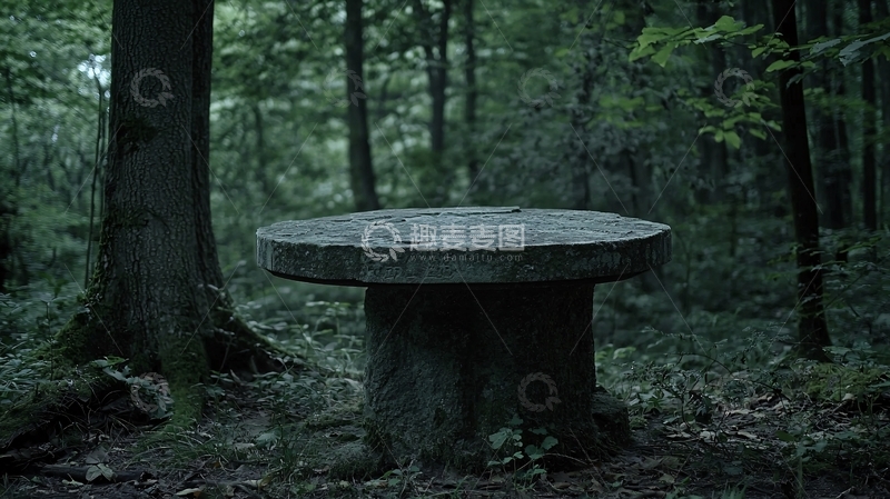 高清大图下载【趣麦麦图】森林石桌