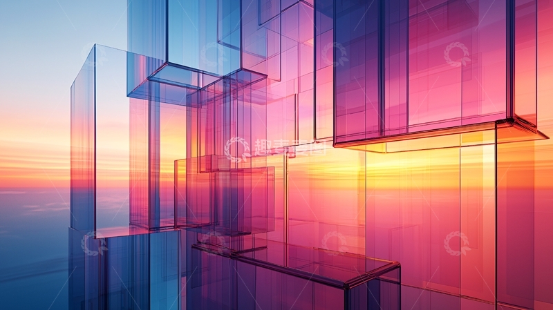 高清大图下载【趣麦麦图】透明几何体与渐变天空