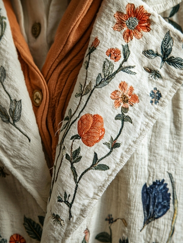 花卉刺绣的白色外套