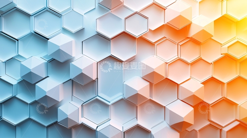 高清大图下载【趣麦麦图】六边形拼接蓝橙撞色