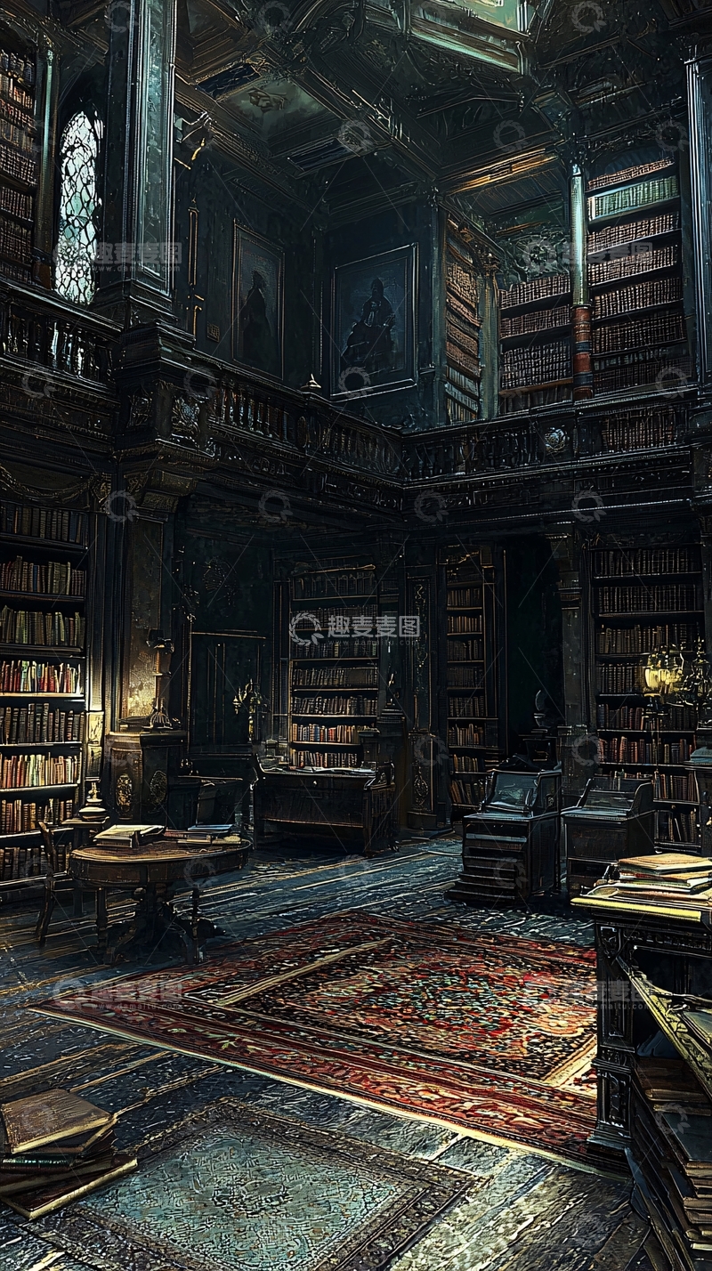 高清大图下载【趣麦麦图】哥特式风格大型图书馆