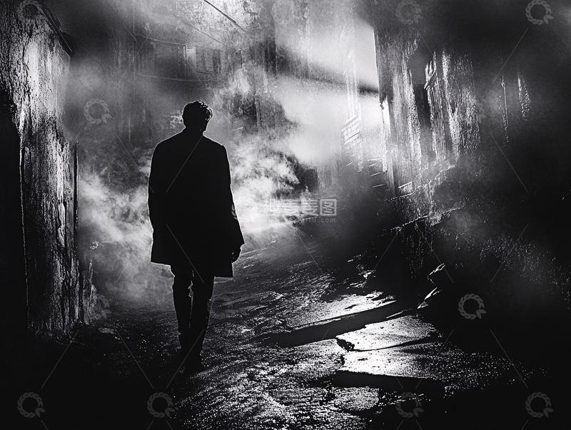 高清大图下载【趣麦麦图】孤身男子走在阴暗的路上