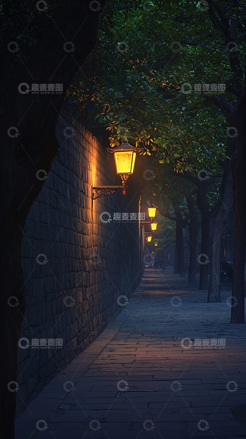 高清大图下载【趣麦麦图】夜晚古城街道