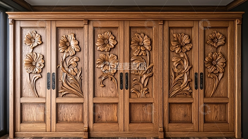 高清大图下载【趣麦麦图】木质雕花衣柜门