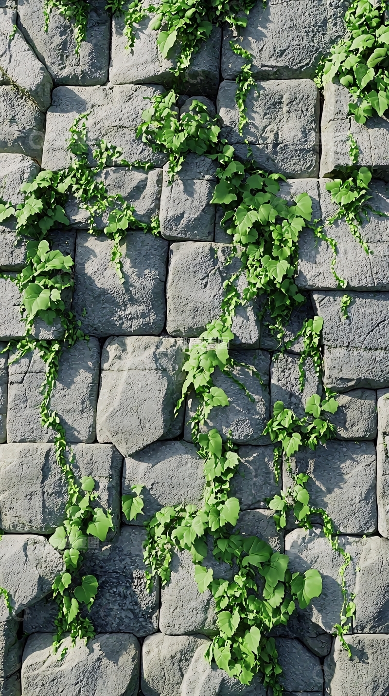 高清大图下载【趣麦麦图】石头墙上的绿色植物