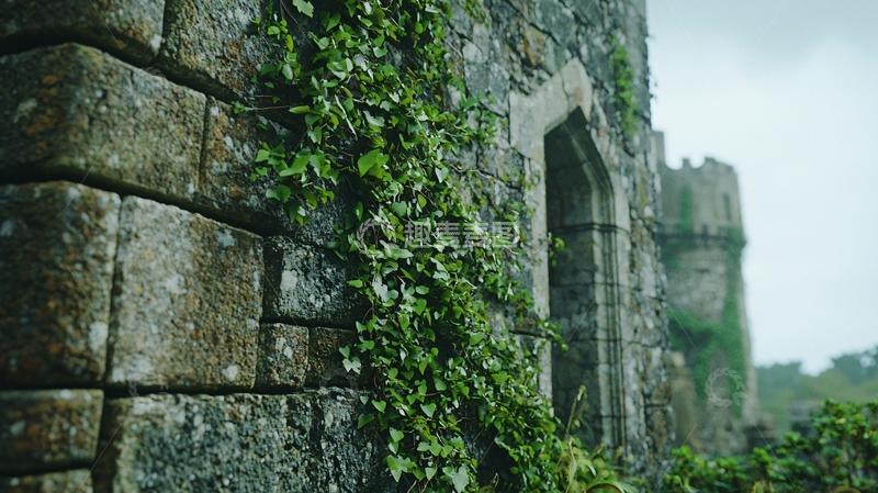 高清大图下载【趣麦麦图】古堡藤蔓缠绕的石墙