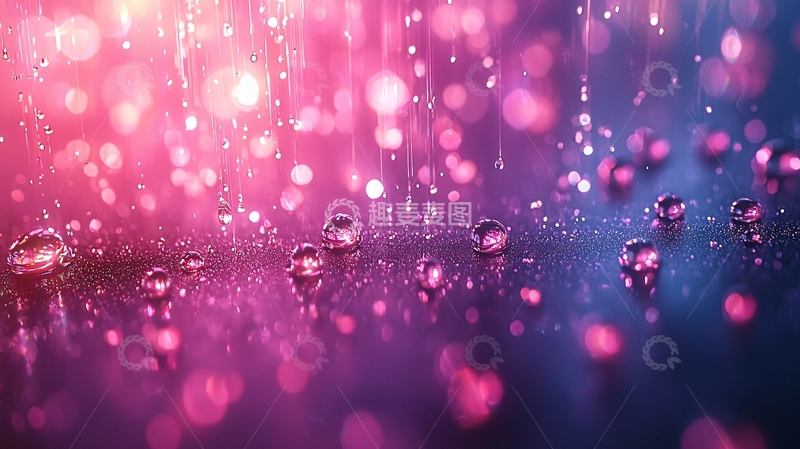 高清大图下载【趣麦麦图】粉紫色光晕下的水滴